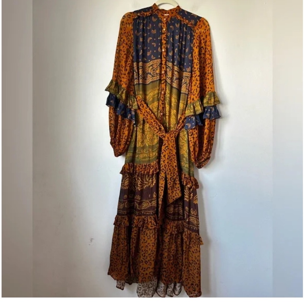 FARM Rio Multicolor Patchwork Maxi Dress - Mustard, Navy, Olive